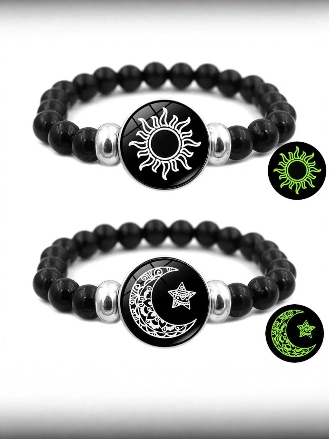 Amantes del sol y la luna pareja de pulseras de cuero que brillan en la oscuridad al por mayor superventas transfronterizo accesorio de joyería de sol y luna