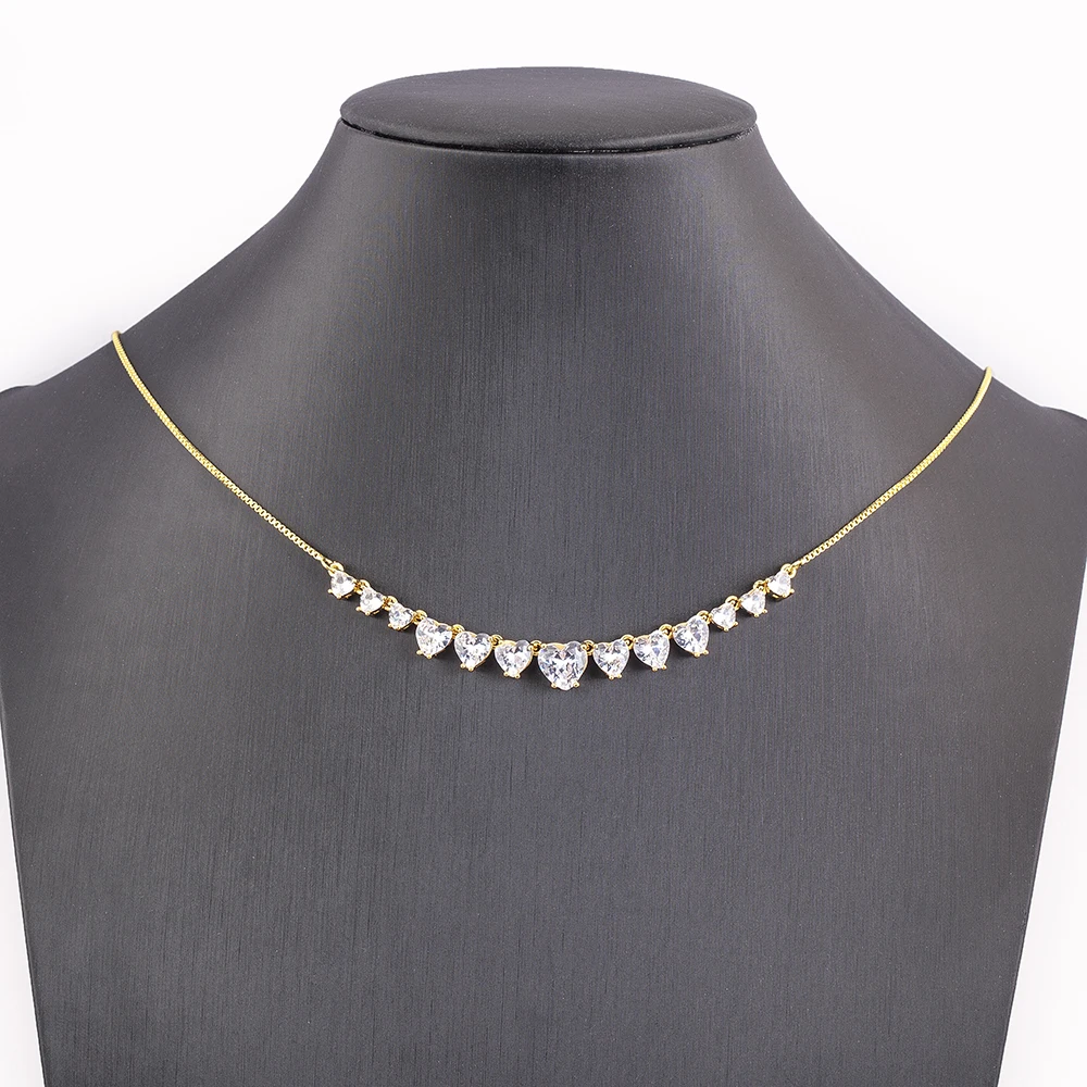 Nidin New Arrival Hot Sale Romantic Heart Shape Pendant Necklace Copper Zircon White/Blace/Red Colors Jewelry Accessories