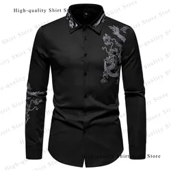 Men's casual, comfortable, luxurious, auspicious dragon shirt hot selling slim fit long sleeved formal shirt business fashion