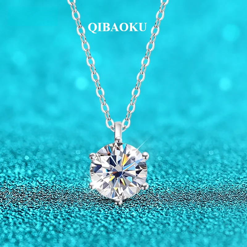 QIBAOKU 2CT 8mm D Color Moissanite Necklace for Women 6 Claw Sparkling Lab Pendant Original S925 Sterling Silver Wholesale 2026