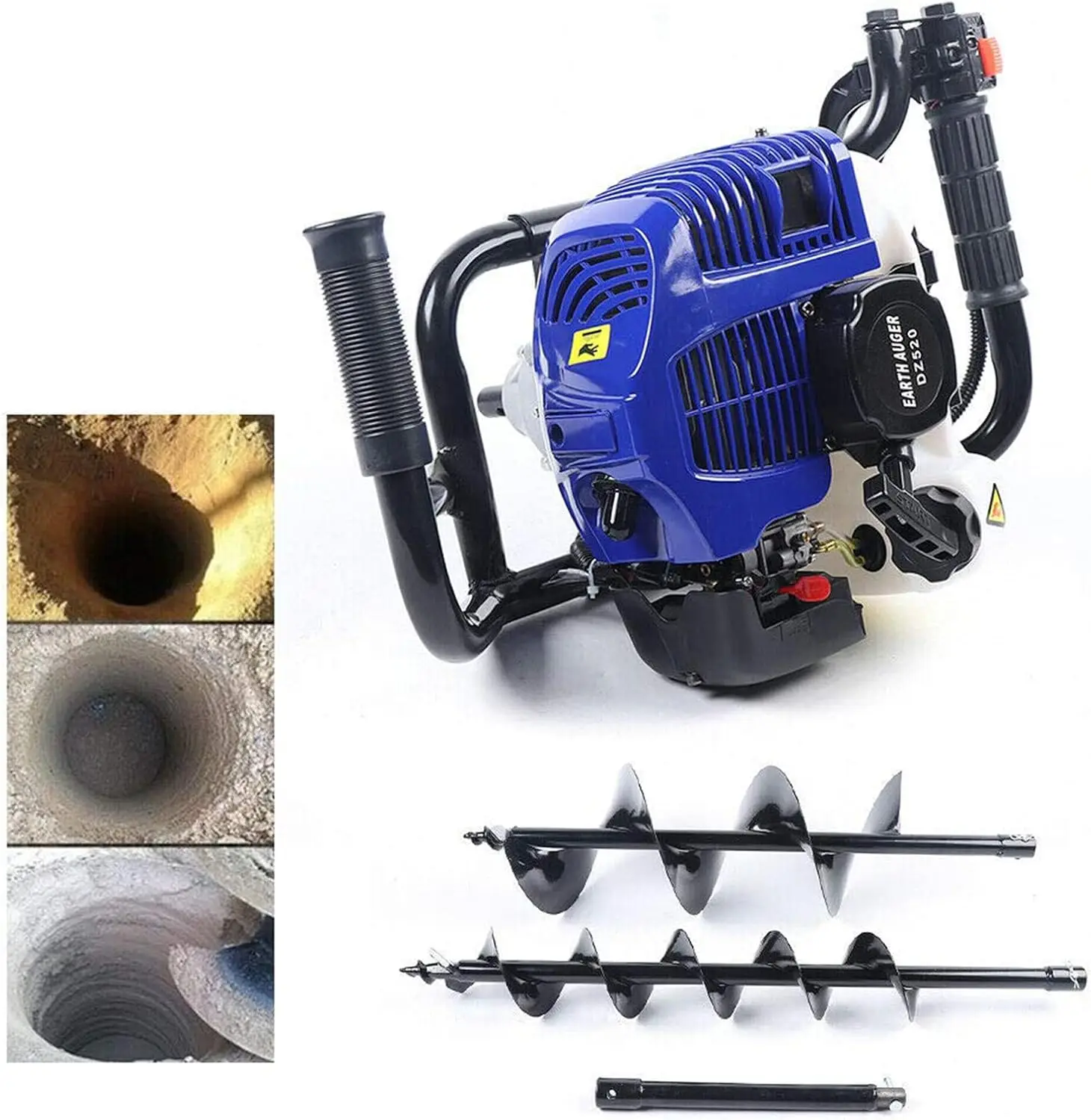 Earth Auger 52Cc Gasoline Engine Single-Cylinder Gasoline Post Hole Digger Borer Fence Ground Drill 4