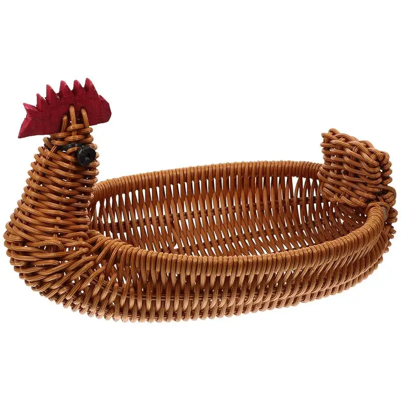 

Rattan Woven Fruit Basket Cute Chicken Shaped Fruit Bread Basket Snack Tray Food Serving Basket Easter Egg Hunting Game