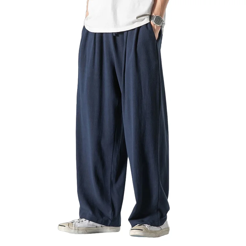 Spring and Summer Chinese Style Straight Linen Wide-Leg Pants Men's Large Size Loose Thin Casual Pants Cotton and Linen Pants
