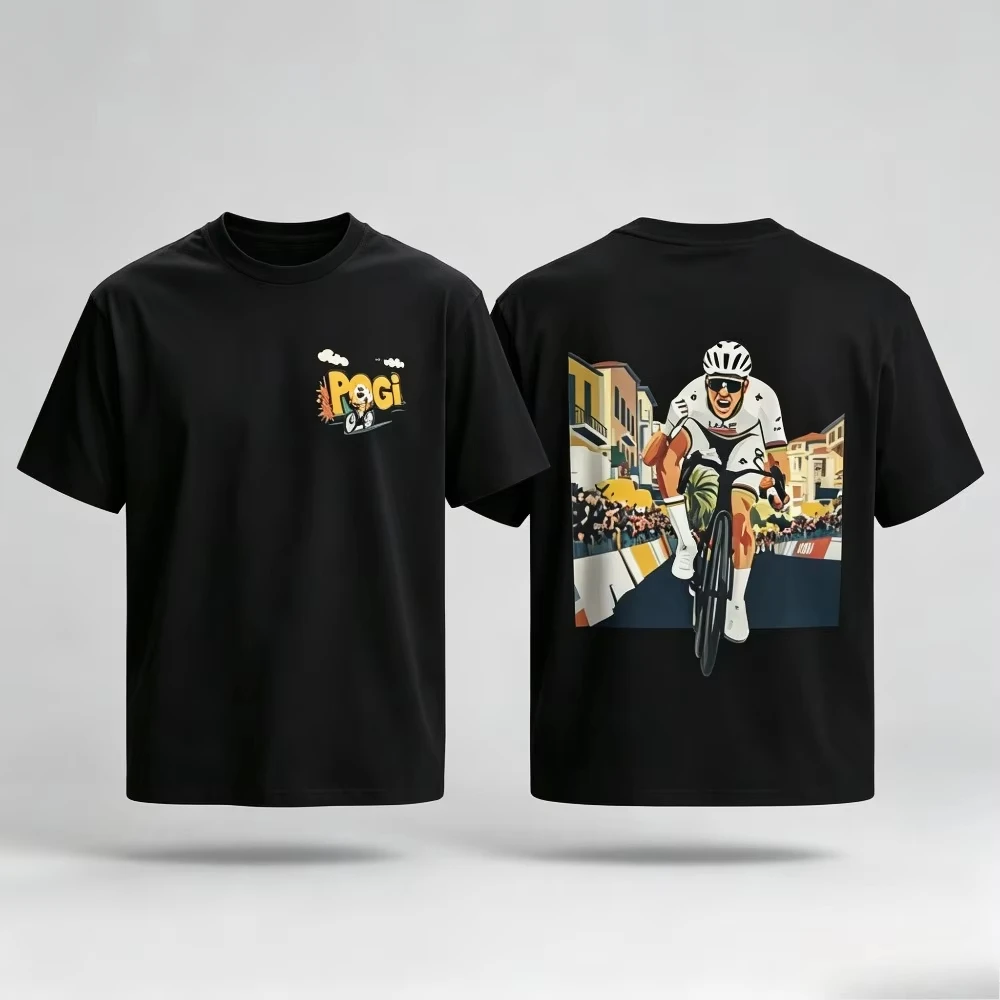 2026 Round-neck short-sleeved cycling pattern T-shirt suitable for both men and women, with a sporty and street style design.