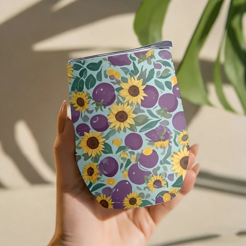 Vaso de Viaje con Tapa de 12oz, Tipo Cáscara de Huevo, Portátil, para Café, Hogar y Oficina, con Vitaminas, Diseño de Ciruelas, en Envase al Vacío