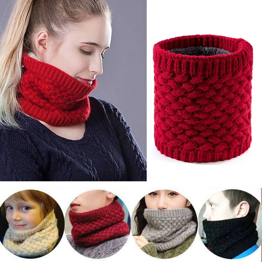 Unisex Plush Fleece Knitted Neck Scarf Thick Cashmer-Like Face Cover Collar Neck Warmer Lining Wool Warm Pullover Neckerchief