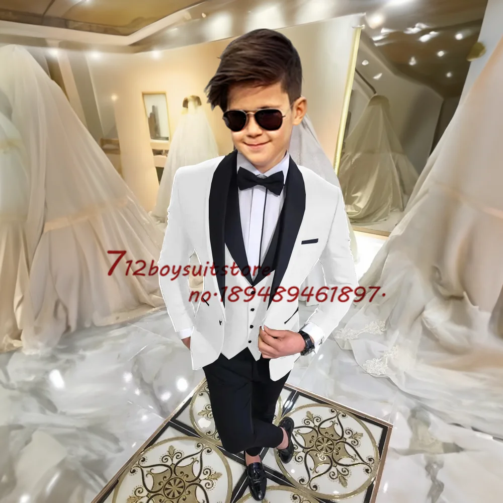 Formal Boys Wedding Tuxedo Suit 4-piece Jacket Pants Vest Tie Fashion Kids Blazer Slim Fit Outfit for 2-16 Years Old Child