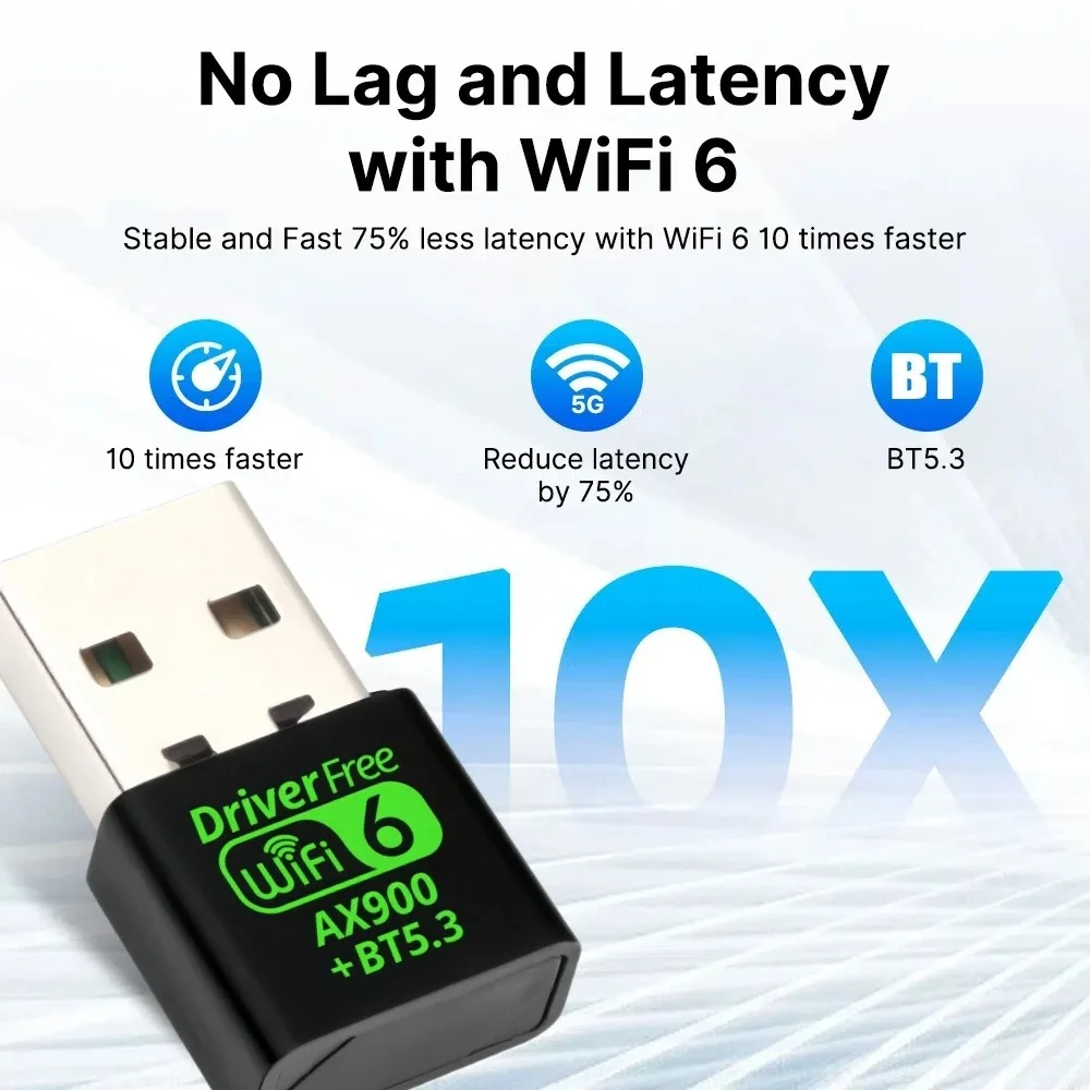 Сетевая карта 900 Мбит/с Bluetooth 5,3 WiFI 6 USB-адаптер Беспроводной Wlan-приемник Двухдиапазонный драйвер 2,4G 5 ГГц Бесплатно для ПК Win 10 11