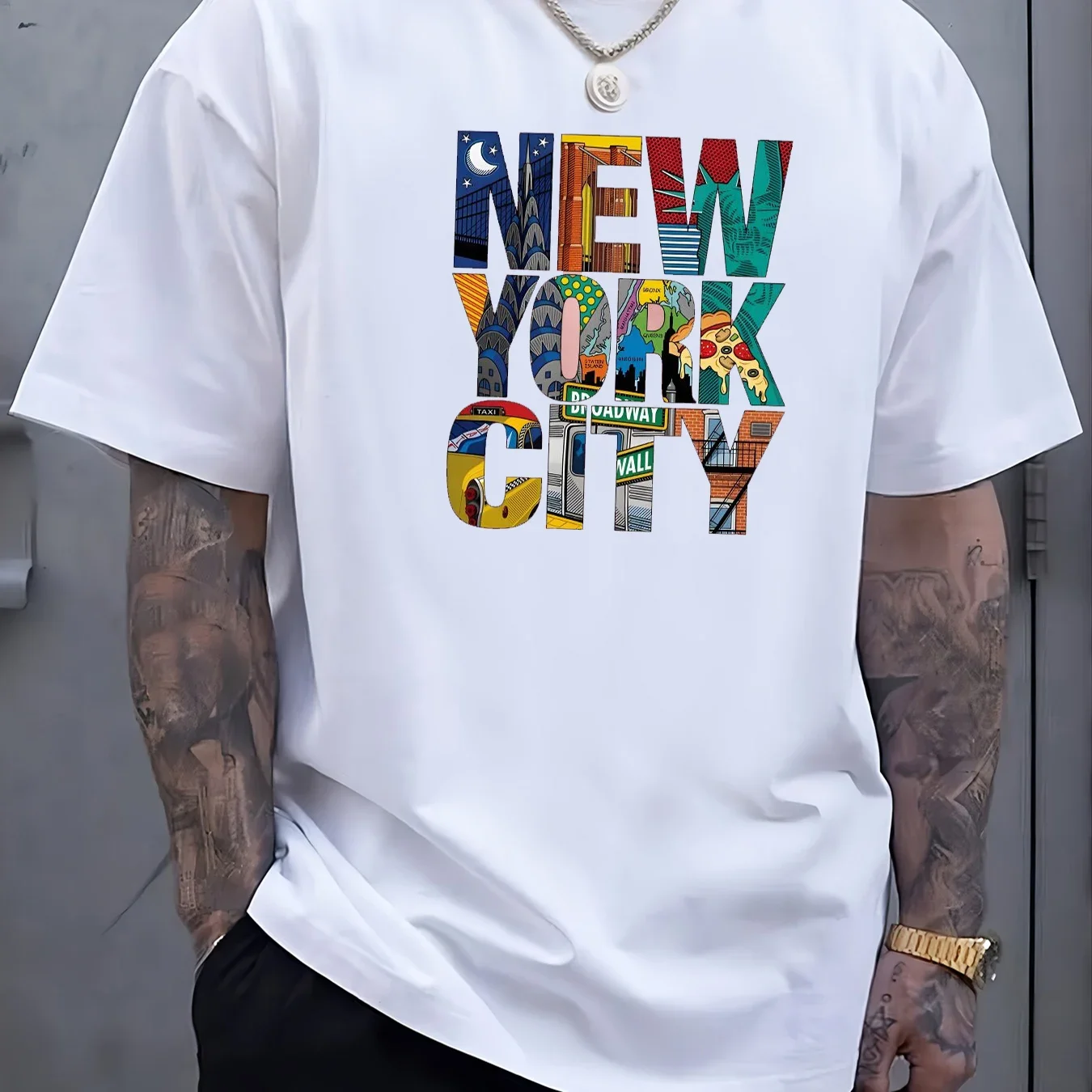 

Summer 2025 Hot Sale Men's 100% cotton New York City English Print Harajuku Casual Fashion round-neck short-sleeved T-shirt top
