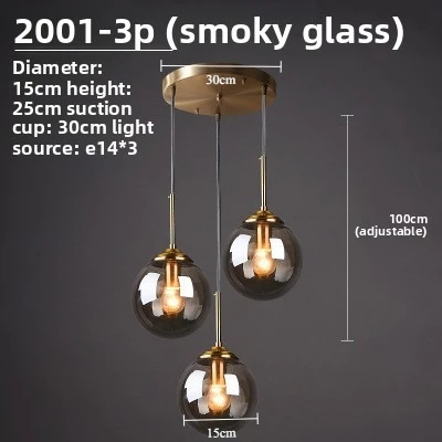 Moderne glazen hanglamp E27 helder amber stenen kroonluchter Nordic Home Decor verlichting voor woonkamer snoer hanglampen - afbeelding 1