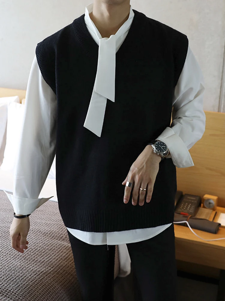 

Мужской вязаный жилет в корейском стиле с V-образным вырезом, осенне-зимний, повседневный, модный, дышащий, комфортный, приятный к телу