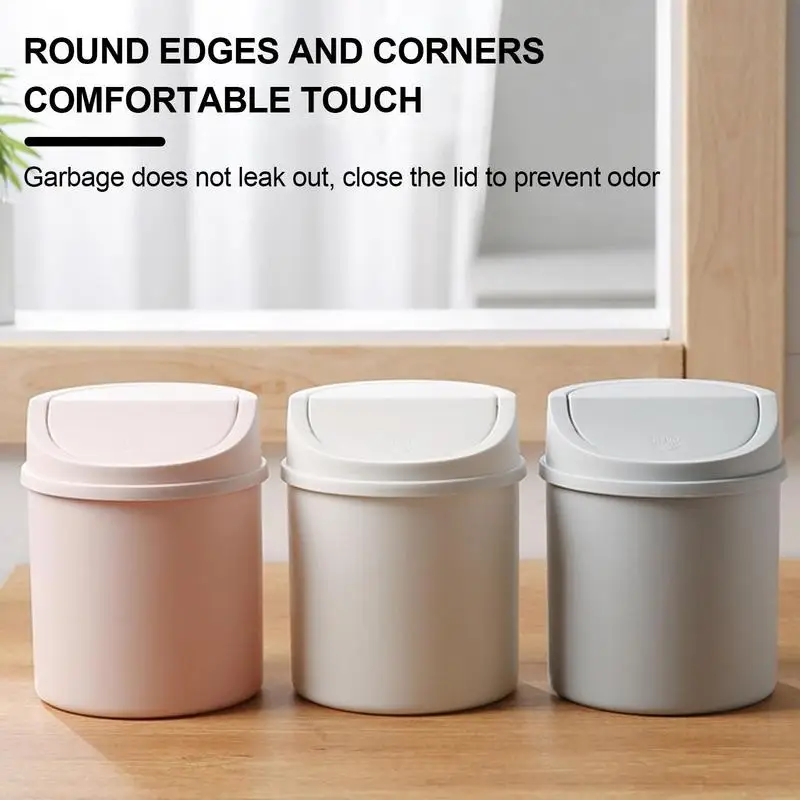 Roll Swing Lid Mini Waste Bin Bedroom Desktop Office Organizer Box Home Garbage Basket Durable Plastic Home Supplies