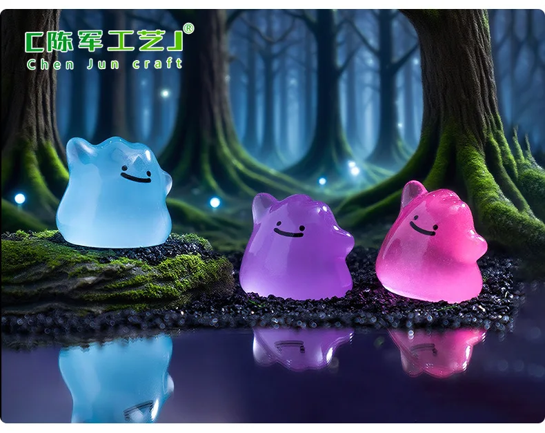 6 Stück/Set Anime Pocket Monsters Mehrfarbige Mini-Figuren, die im Dunkeln leuchten, Ditto, niedliche Modell-Dekorationspuppe, Halloween-Überraschungsgeschenk – Detail 7