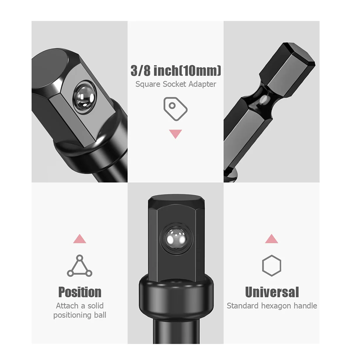 3/8 Impact Adapter, 10 Pack 3/8 Socket Adapter 1/4 Inch to 3/8 Socket Adapter Kit for Impact Driver, Automotive DIY
