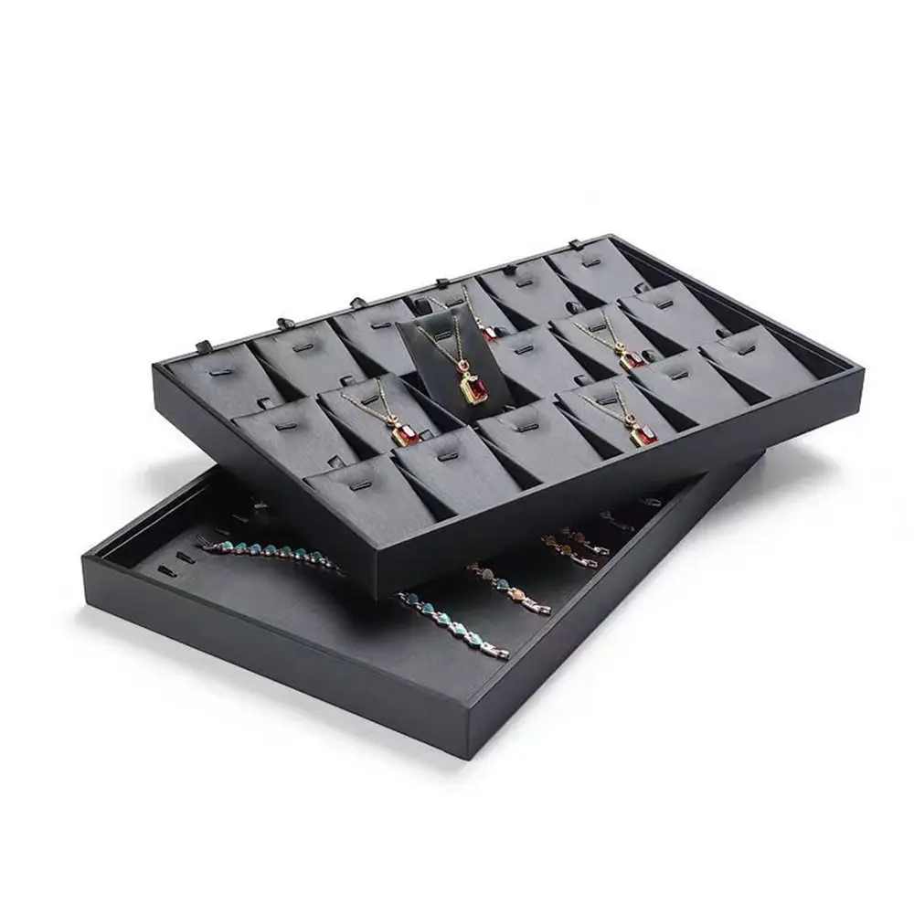 

Stackable Jewelry Display Tray Multi Compartments Flat Bottom PU Leather Jewelry Pallet Anti-slip Removable Dividers