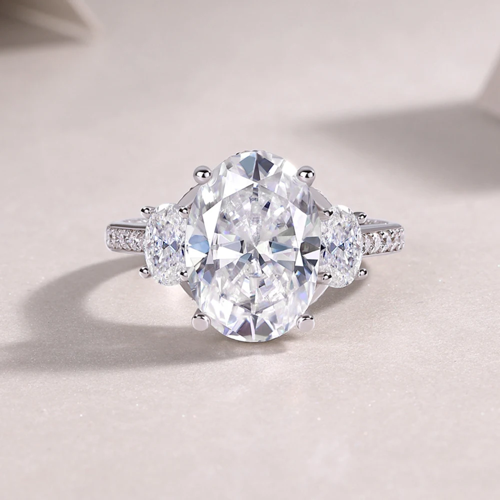 9CTTW Oval‑Cut Full Moissanite Engagement Ring,GRA Certified Three‑Stone Design,925 Sterling Silver Lab‑Created Diamond Wedding Band,Fine Finger Jewelry for Proposal Anniversary Birthday Holiday Gift Accessories