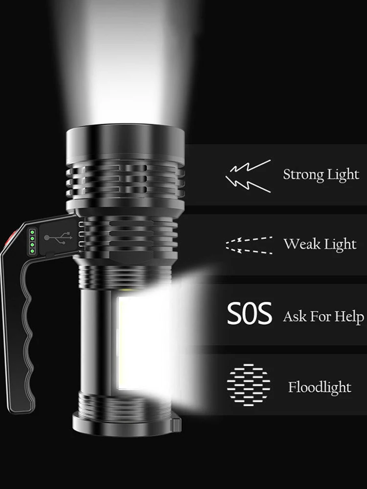 LED COB Bright Flashlight 4 Mode 300lm Outdoor Waterproof Torch Searchlight Lamp