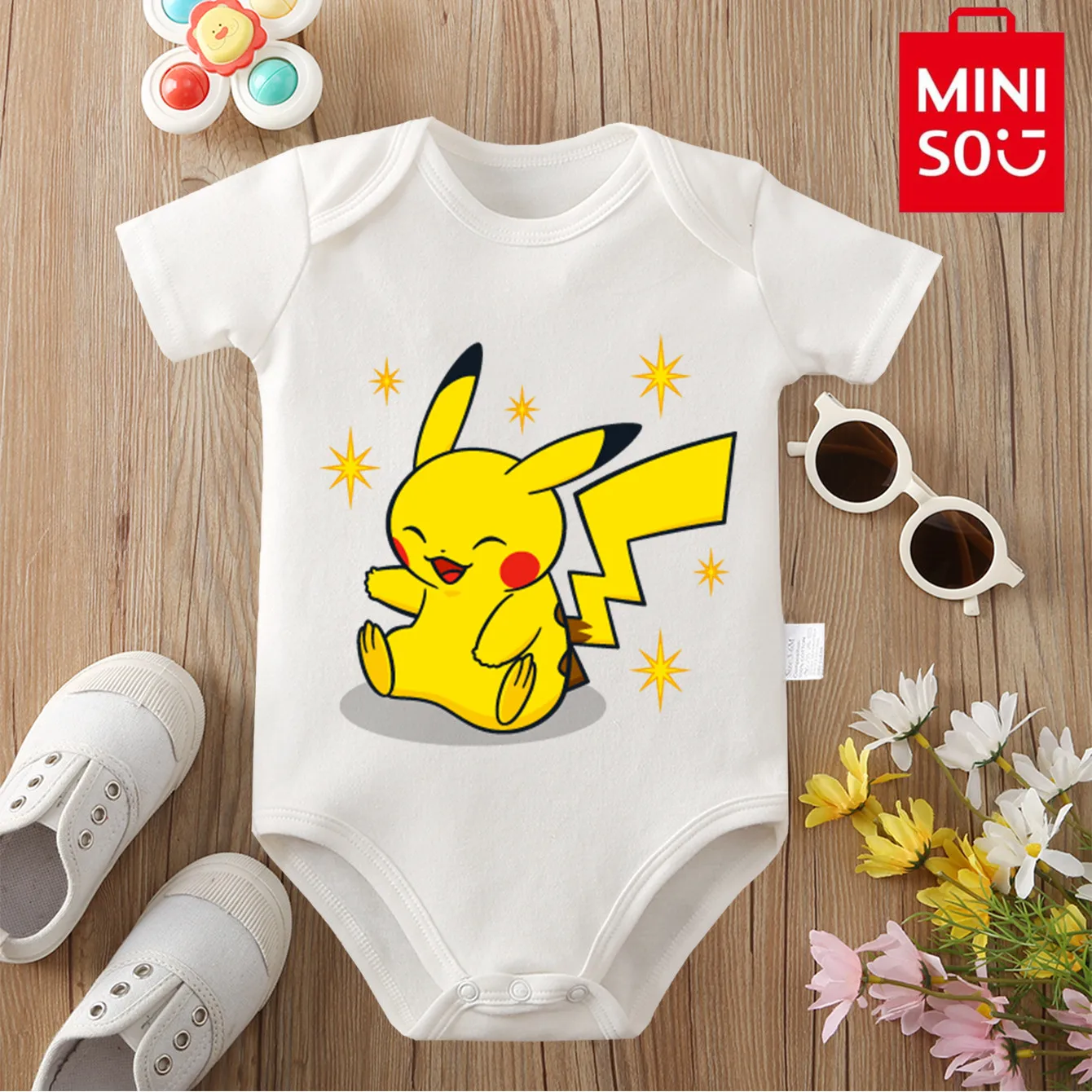 

MINISO Pure Cotton Pocket Monster Pikachu Clefairy Print Cloths Bodysuit for Baby Onesie Jumpsuit for 0 To 12 Months Newborn