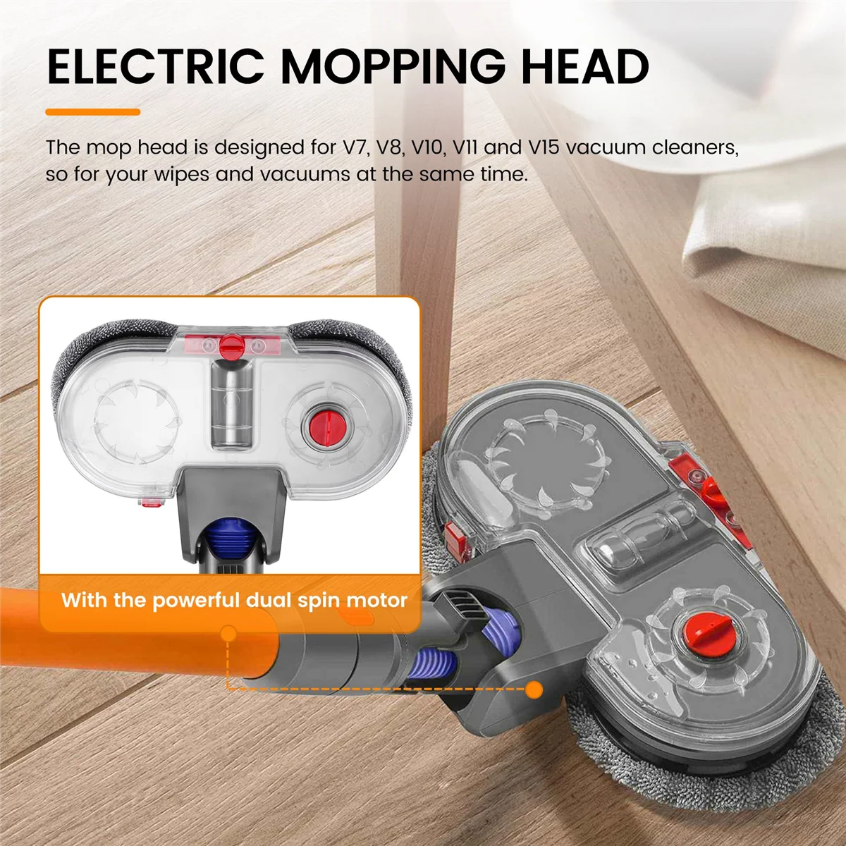 L68AElectric Mop Attachment for Dyson V7 V8 V10 V11 V15 Vacuum Cleaner, Including Removable Water Tank