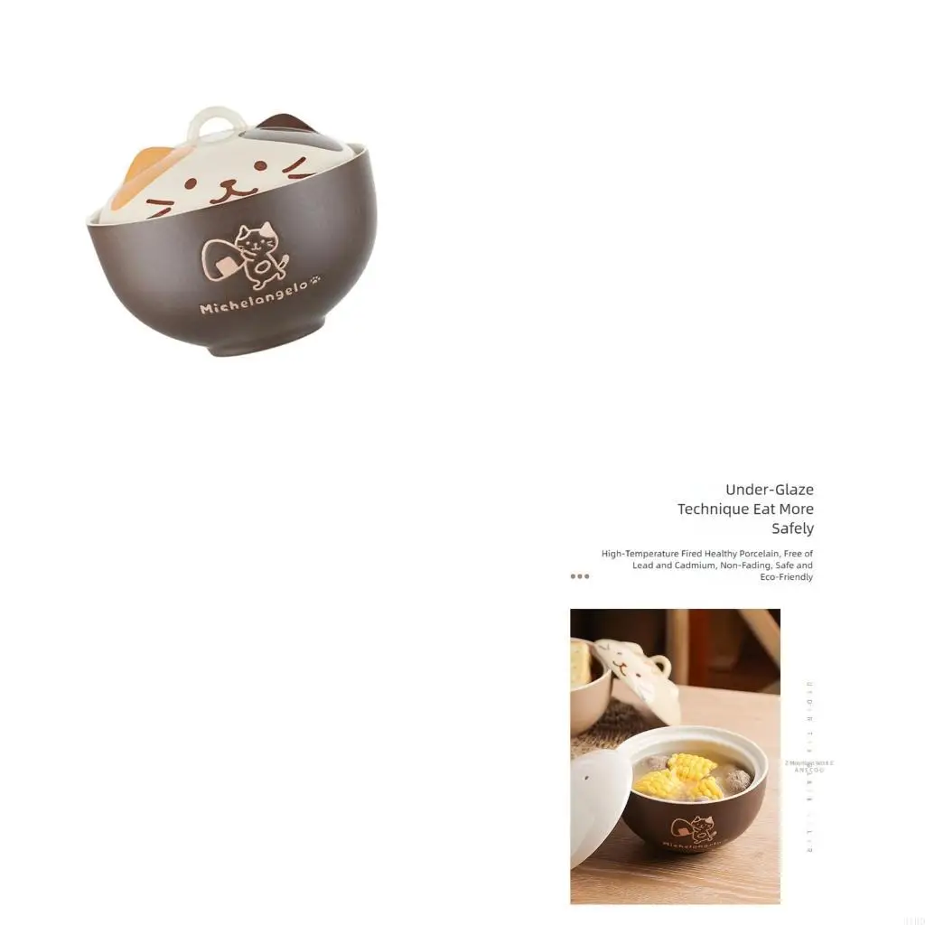 

Heat Resistant Ceramic Soup Bowl Elegant Cartoon Animal Cover Tableware with Lid
