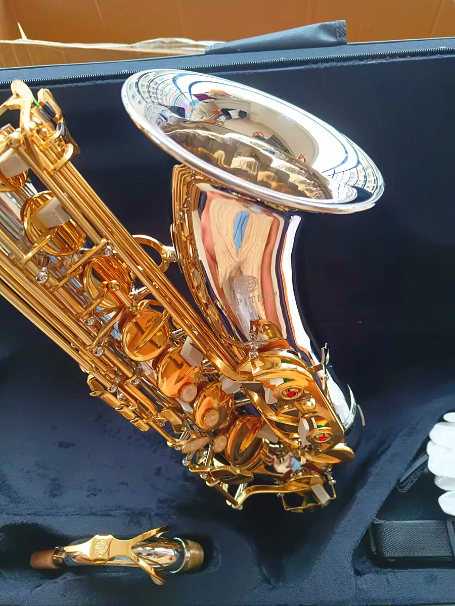 Brand new Jupiter JTS-1100SG Bb Tenor Saxophone Brass Silver Nickel Body Gold Lacquer Key B Flat Sax Instrument and Case