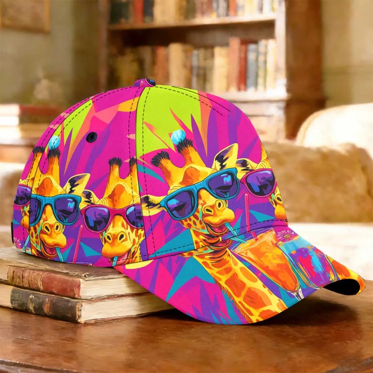Customization 1pc Cool Giraffes Tropical Drinks Baseball Cap Lightweight Fishing Vacation Golf Cap Urban Fashion Street Style Dr