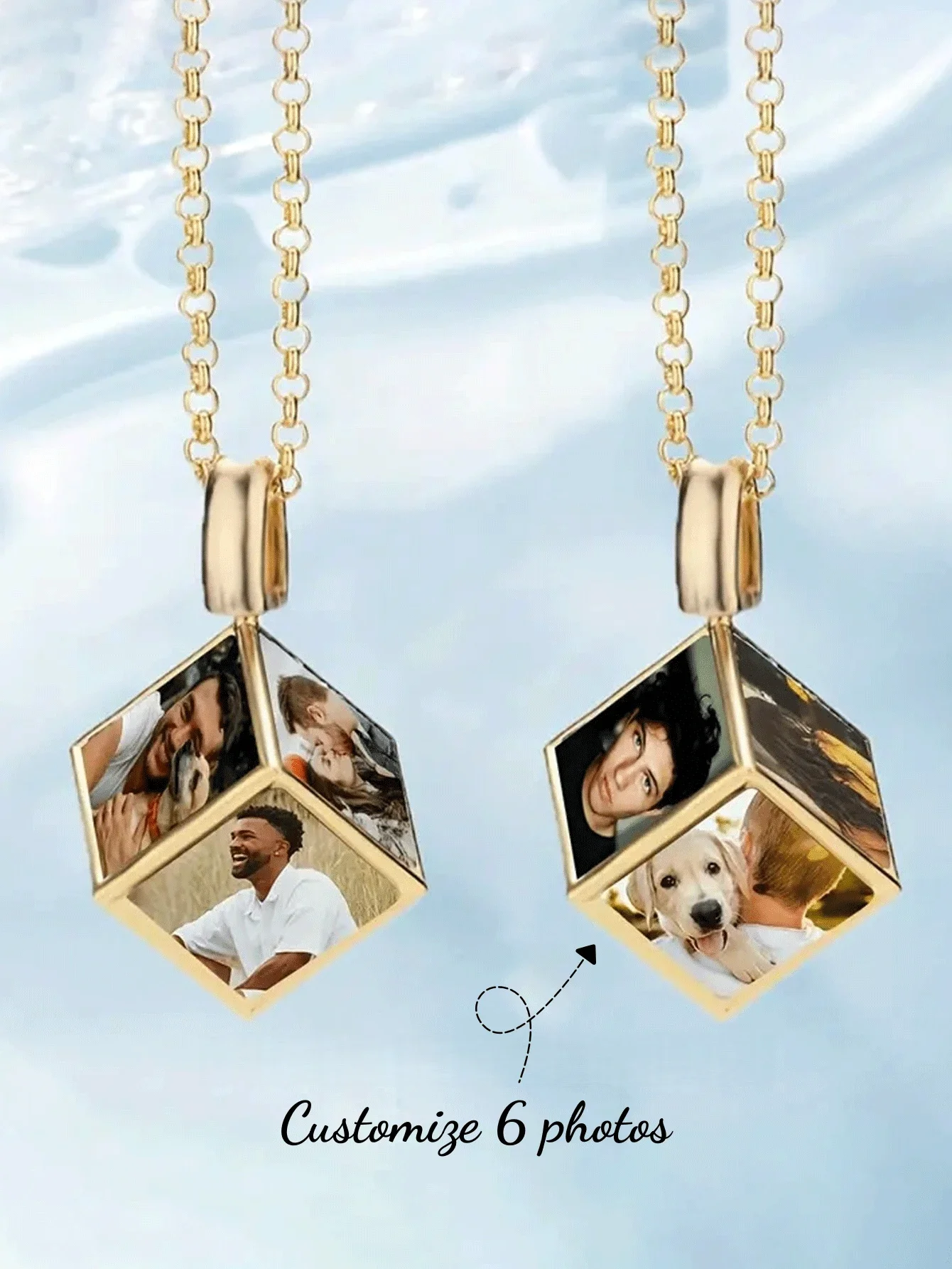 

Подвеска-колье из квадратного куба на заказ, персонализированная шестифотография, подарок на День святого Валентина, персонализированный подарок на память