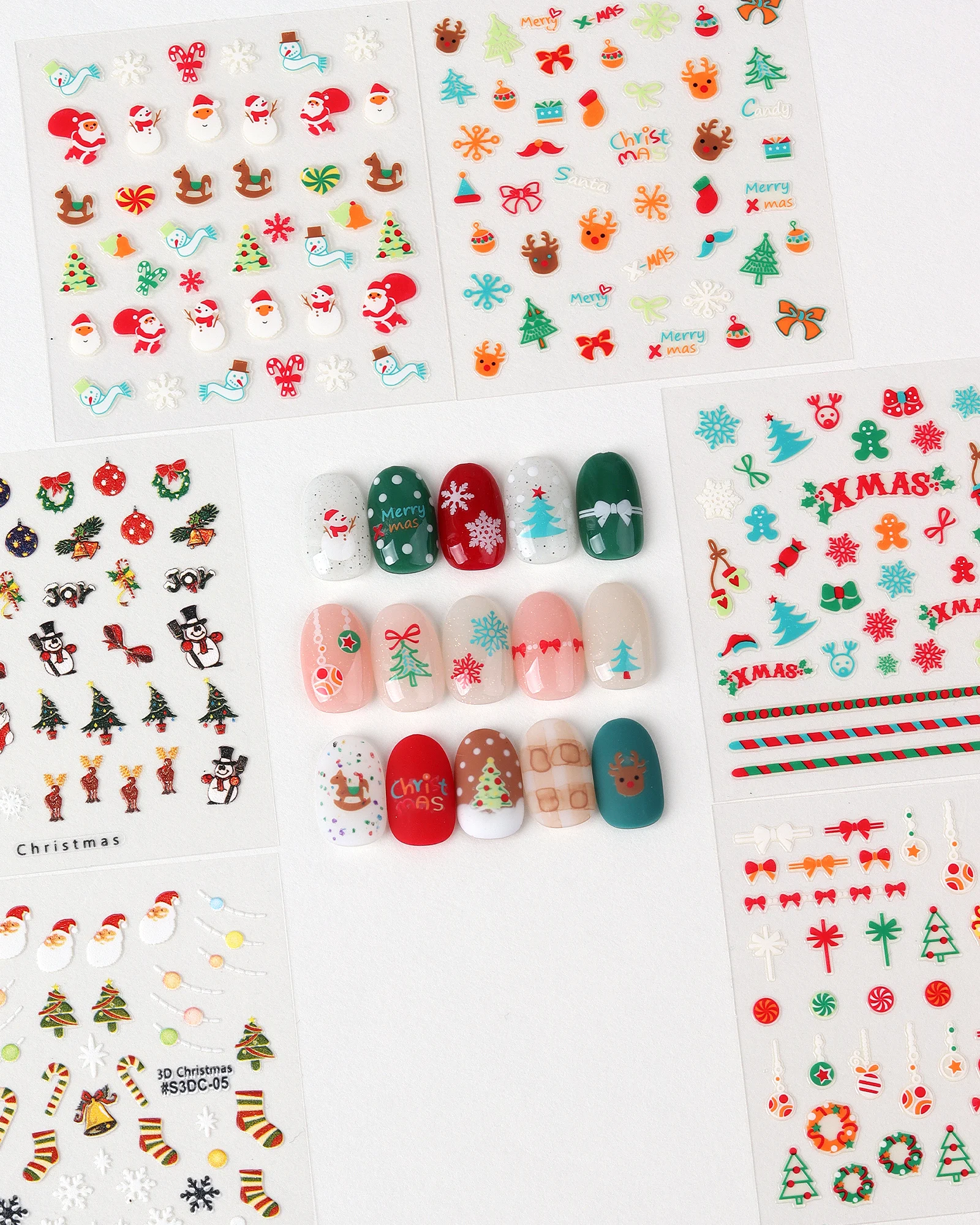

30sheet 3D Christmas Nail Stickers Holiday Nail Art Decals for Festive DIY Manicure, Santa, Reindeer, Snowflake & Tree Designs