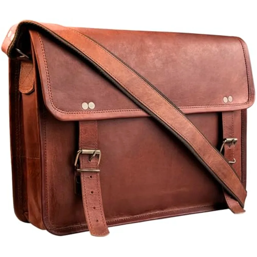 RUSTIC TOWN Leather Messenger Bag for Men Women - Full Grain Leather Laptop Satchel Office Shoulder Bag