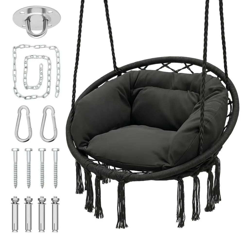 

Hanging Hammock Chair W Large Padded Cushion, Macrame Swing Chair for Porch, Max 350 Lbs Capacity Hanging Swing for Adults amp