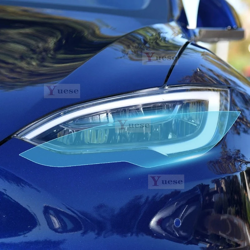 

For Tesla Model S 2021-2023 2 Pcs Car Headlight Protective Film Transparent Smoked Black TPU Sticker