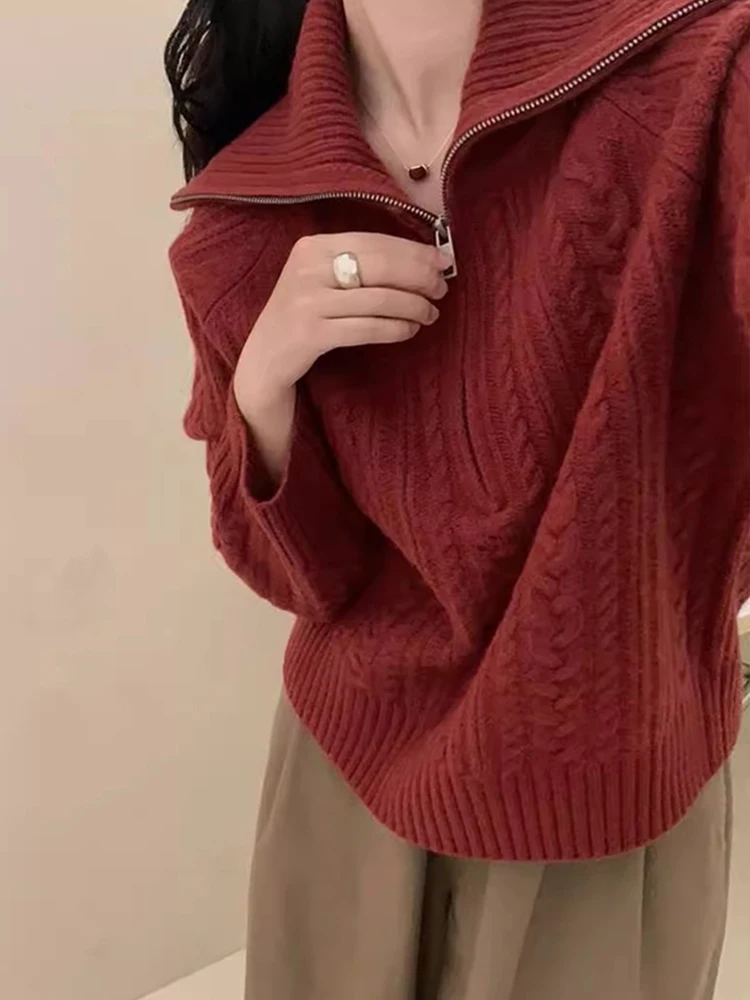 

Retro Lazy Sle Knitted Wool Sweater Autumn Winter New Gentle f Zip Long Sve Top Ele Faionable Women's Camere ...