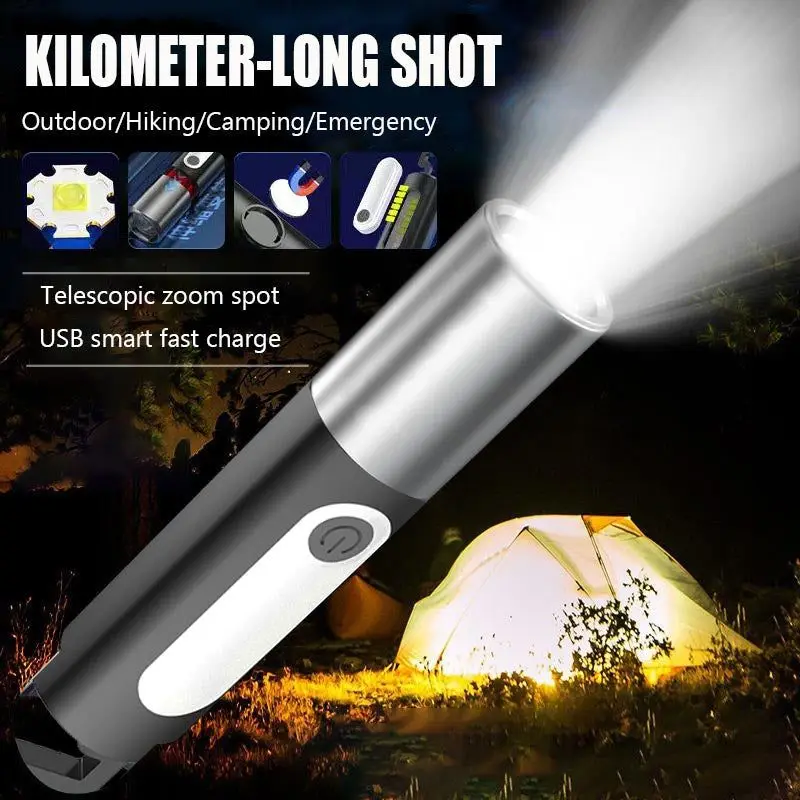 

Powerful LED Flashlight USB Rechargeable Flashlights Waterproof Torch Multifunctional Work Light Tactical Flashlight Zoom Torch