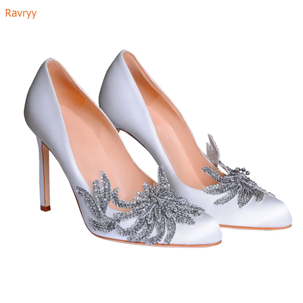 Crystal Bling Bling Pearl Pumps Women Pointed Toe Shoes Patent Leather Thin Heels Slip On Pumps Sexy Shallow Party  Shoes