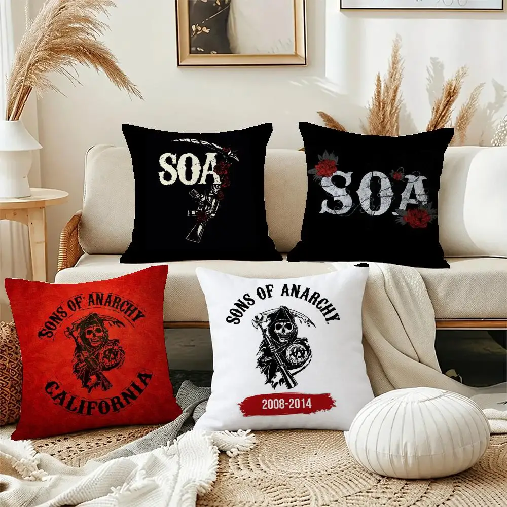 Bold Show Sons Anarchy Cushion Cover Short Plush Pillowcase, Washable Wrinkle Resistant Cover for Bedroom Gift