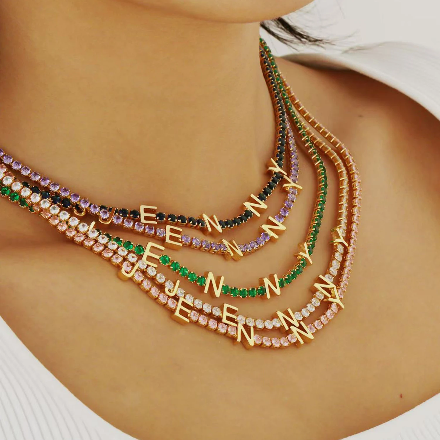 

Ожерелье с буквами из циркона на заказ, красочная бриллиантовая цепочка в стиле дофамина, 18-каратное позолоченное ожерелье из нержавеющей стали, рождественский подарок для девочек