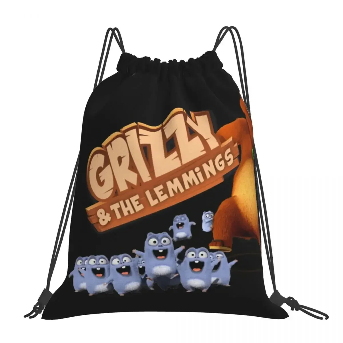 Grizzy And Lemmings Funny Angry The Lemmings Backpacks Drawstring Bags Drawstring Bundle Pocket Sports Bag BookBag