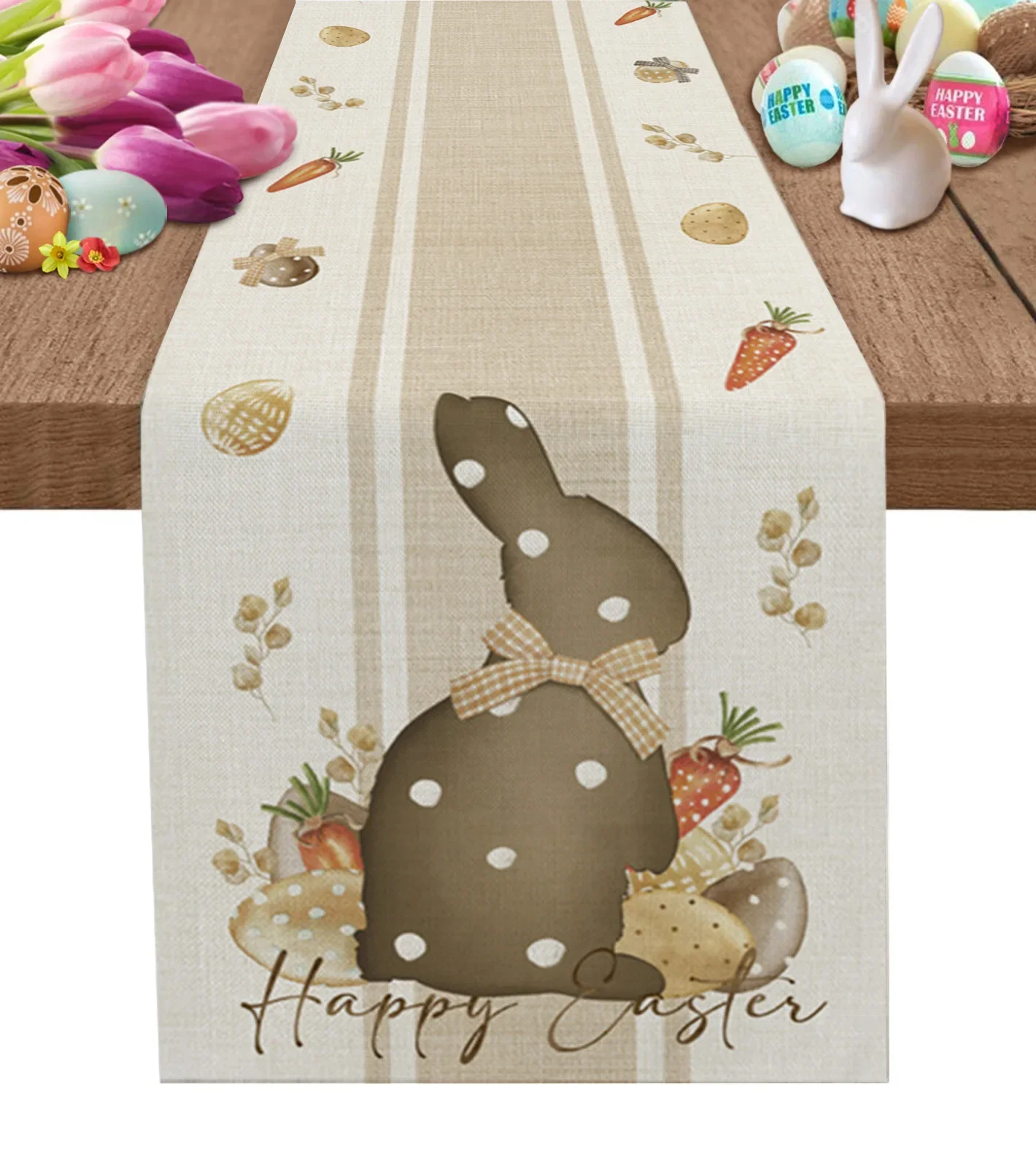 Easter Eucalyptus Easter Egg Rabbit Pok Dot Linen Table Runner Kitchen Table Decoration Dining Tablecloth Wedding Party Decor