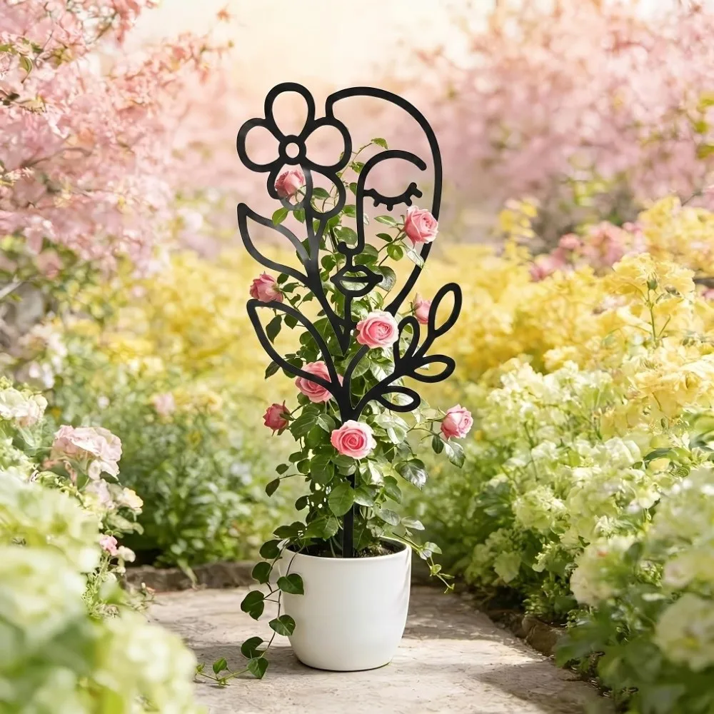 Hollow Out Character Silhouette Plant Stand Moon Bird Strong Load Bearing Plant Climbing Trellis Abstract Figure Abstract Line