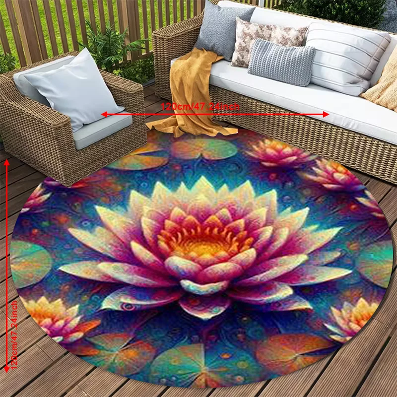 Lotus Flower Watercolor Round Rug Flannel Soft Non Slip Floor Mat for Bathroom Entryway Zen Garden Meditation Peaceful HomeDecor