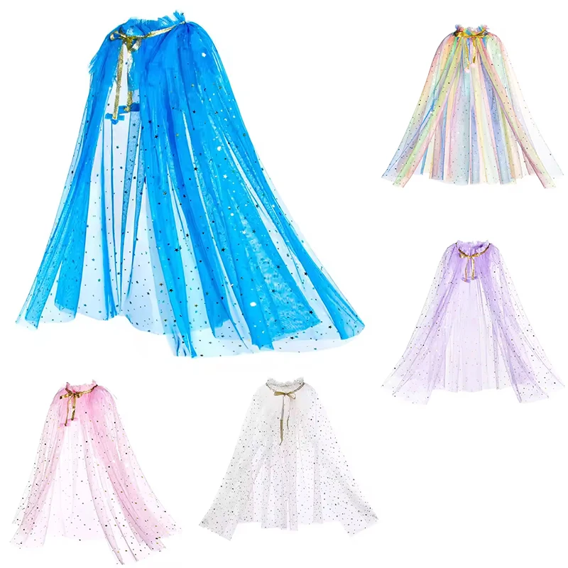 

Princess Fancy Dress Costume Sequin Star Print Cape Cloak for Girls Birthday Party Cosplay