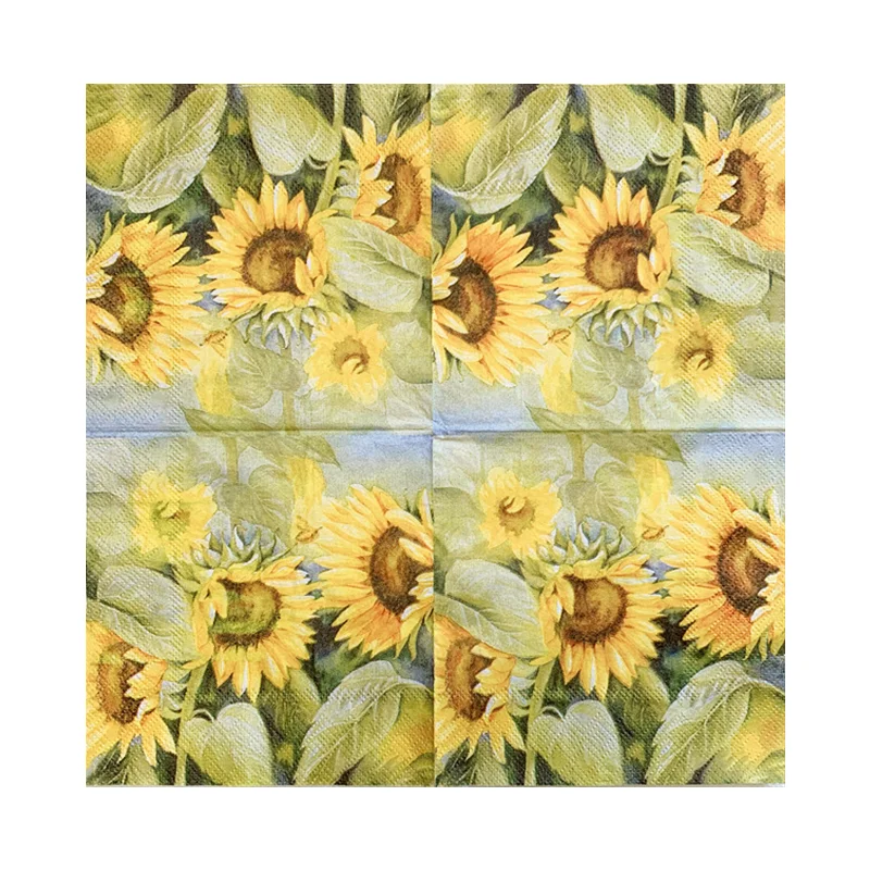 20Pcs/Bag Vintage Sunflower Decoupage Paper Napkins Yellow Floral Paper Tissues for Party Tableware Xmas Supplies 25x25cm