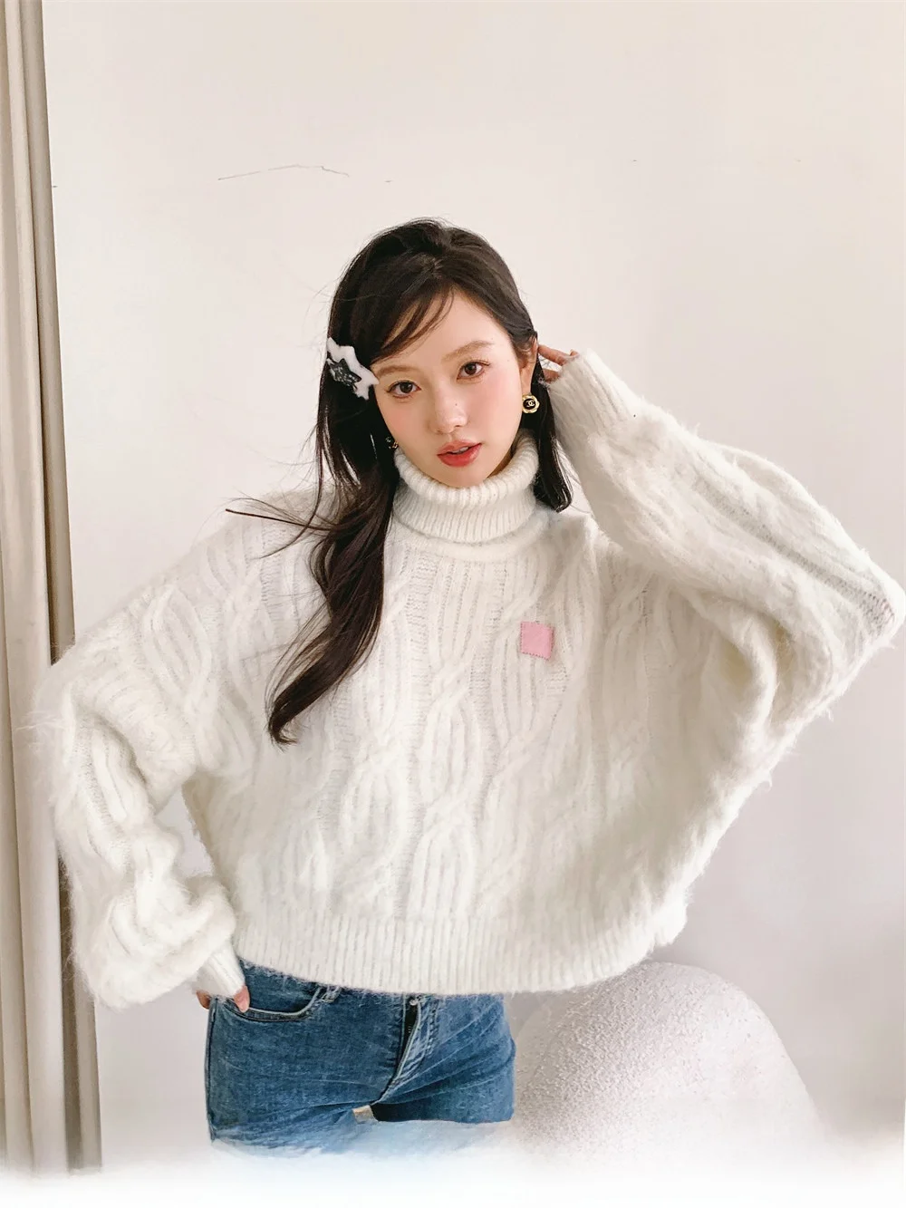 

Женский вязаный свитер Kroche с высоким воротом: мягкий, уютный, теплый базовый слой, однотонный, для повседневной носки, зимний, модный