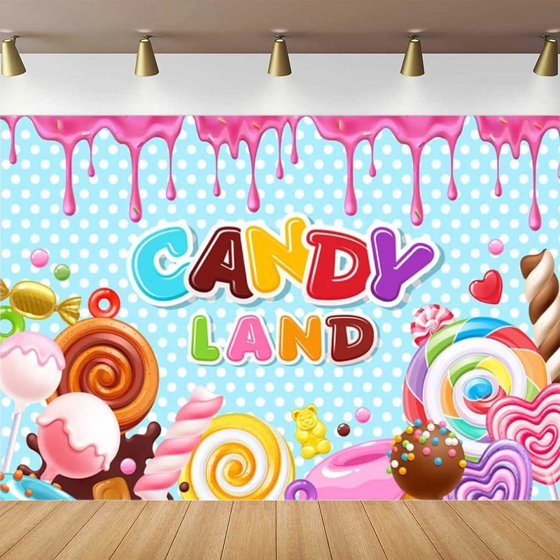 Candyland Photography Backdrop Baby Shower Birthday Party Decor Christmas Background Cupcakes Gifts Sweet Candy Theme Banner