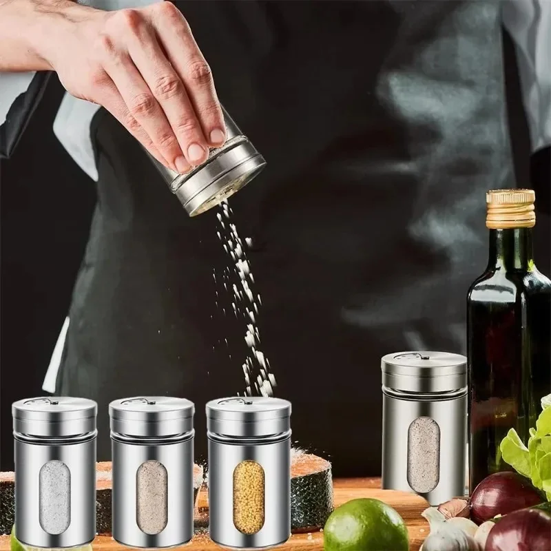 Seasoning Bottle Stainless Steel Rotating Spice Storage Box Condiment Jar BBQ Cooking Herbs Pepper Toothpick Holder Salt Shaker