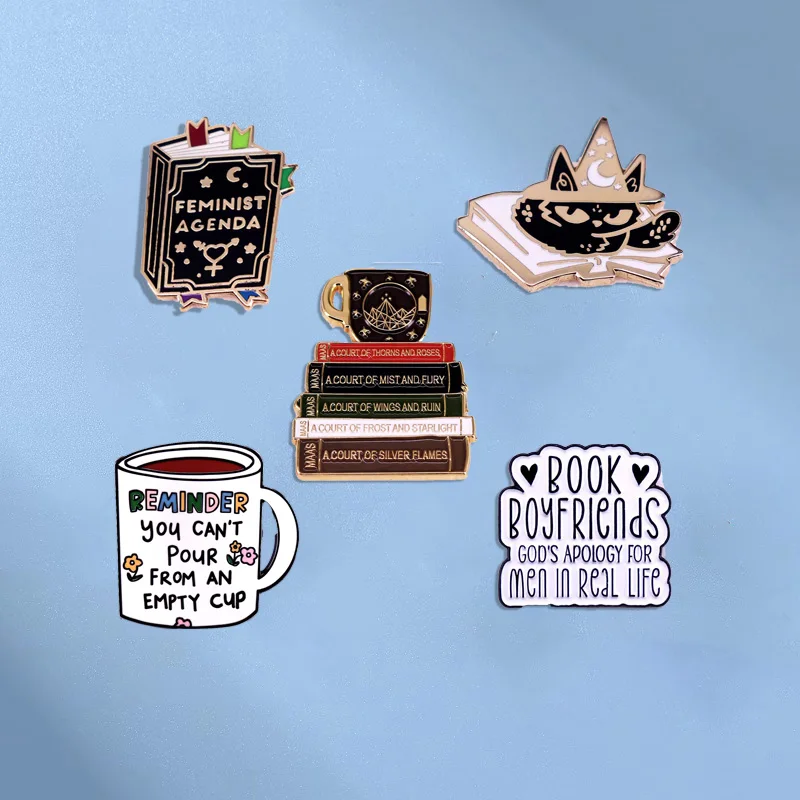 Broches esmaltados con estilo para libros y tazas, broches versátiles para mochila para amantes de los libros, accesorios para libros, regalos para insignias