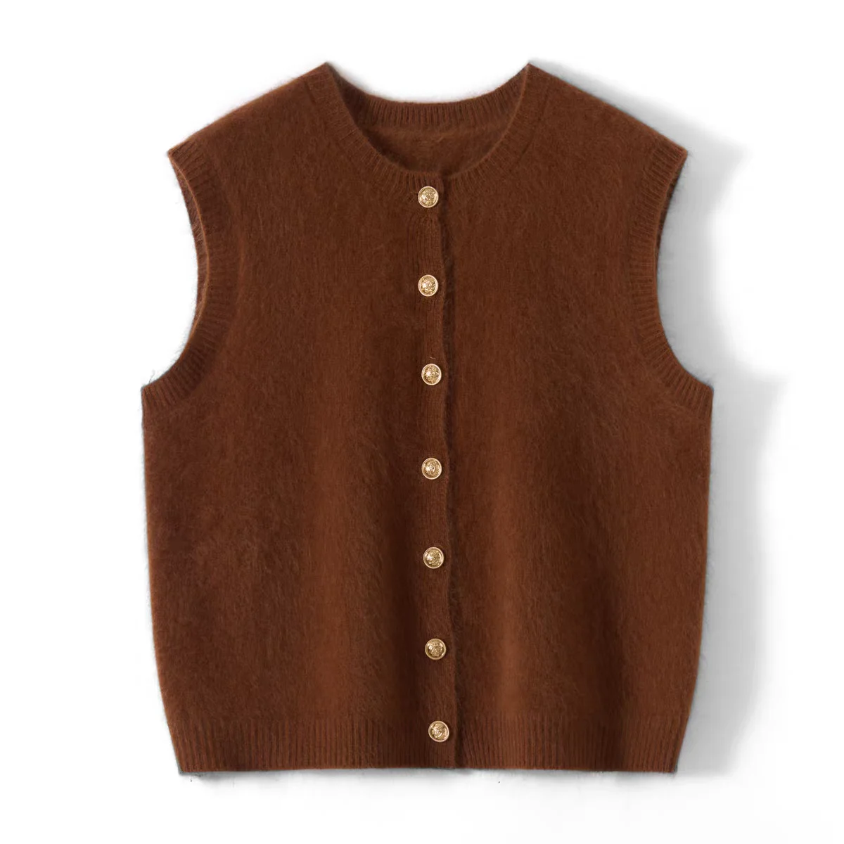 

Женский вязаный шерстяной жилет с круглым вырезом, длинный кардиган на пуговицах, свободная верхняя одежда для комфортных поездок на работу