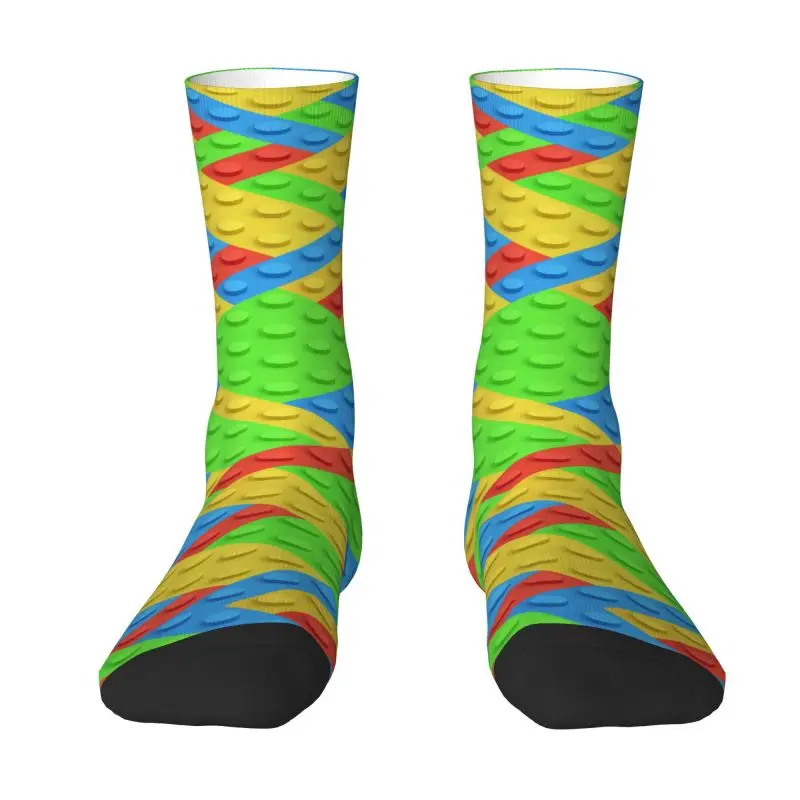 Custom Colorful Building Plastic Brick Toy Blocks Patterns Mens Crew Socks Unisex Cool 3D Print Dress Socks