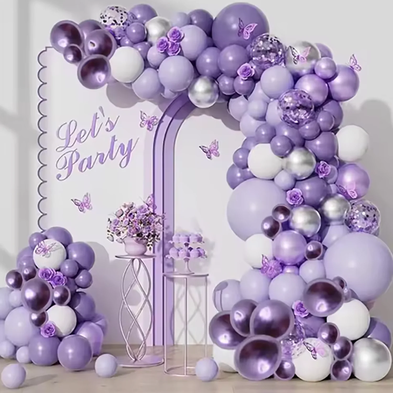 98pcs Metallic Purple Balloon Garland Kit, Metallic Purple Sliver White Balloons for Wedding , Birthday, Anniversary Decoration
