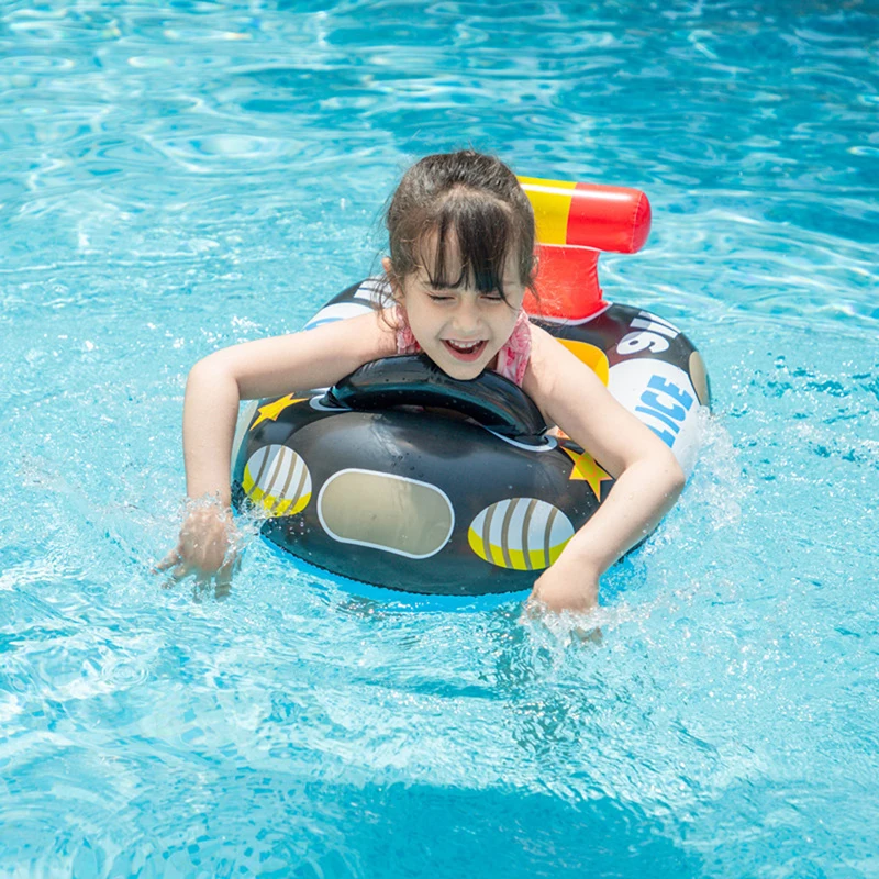 Baby Inflatable Swimming Pool Swimming Ring Sitting Floating Children Cartoon Police Car Swimming Ring with Seat Lifebuoy